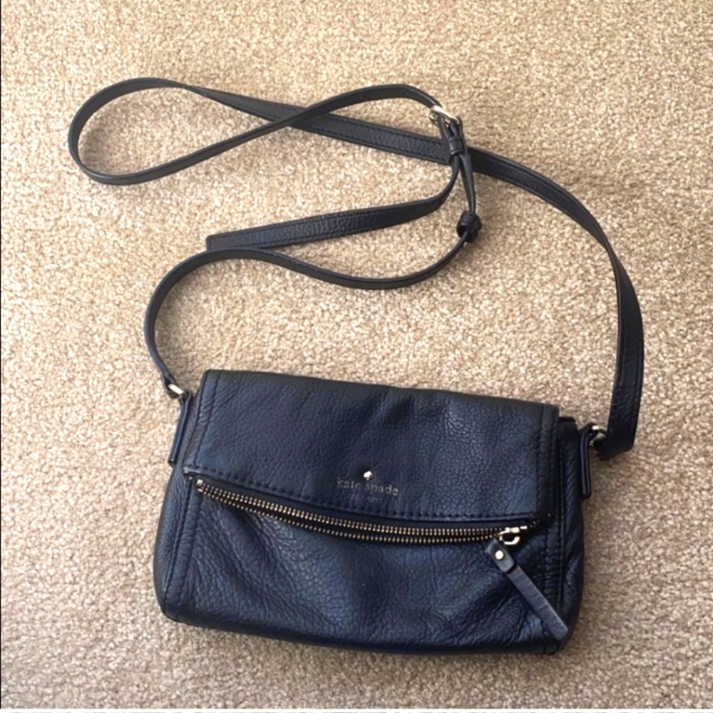 Kate Spade Crossbody Bag Black Pebbled Leather Gold Hardware